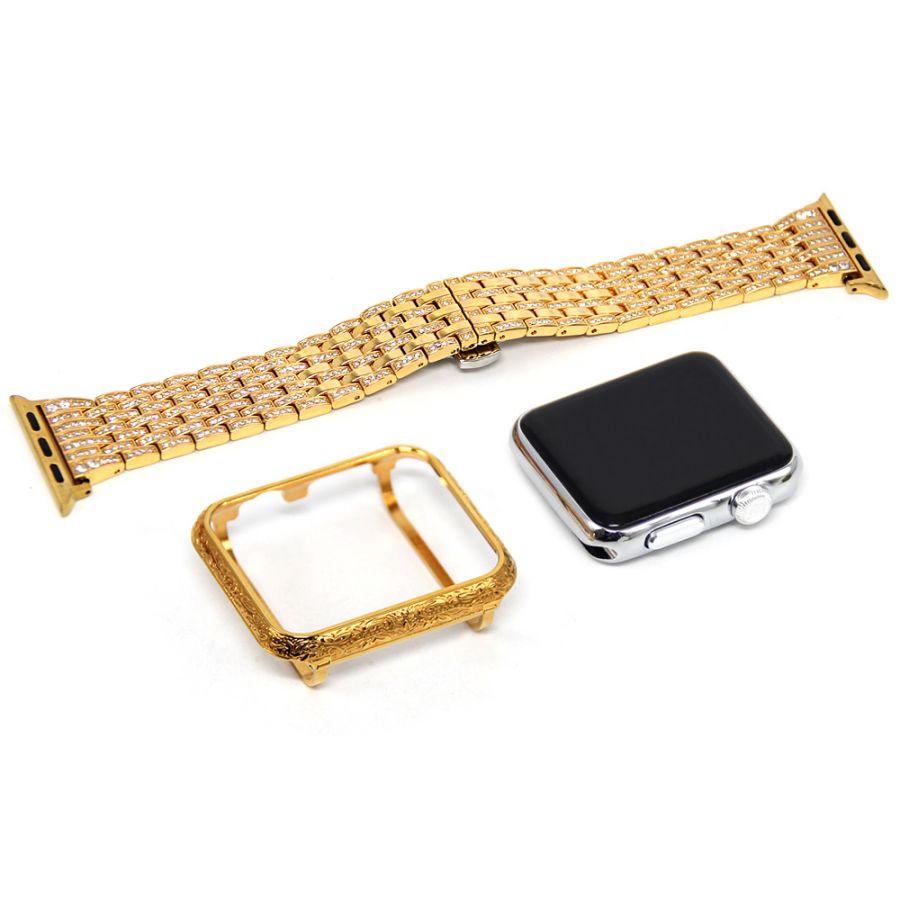 Luxury shiny silver/gold for apple watch diamond bezel case